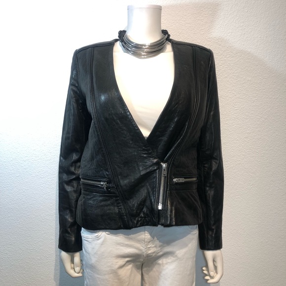 IRO ‘Imaei’ Black Asymmetrical Zipper Biker Moto Lamb Leather Jacket - Picture 4 of 12